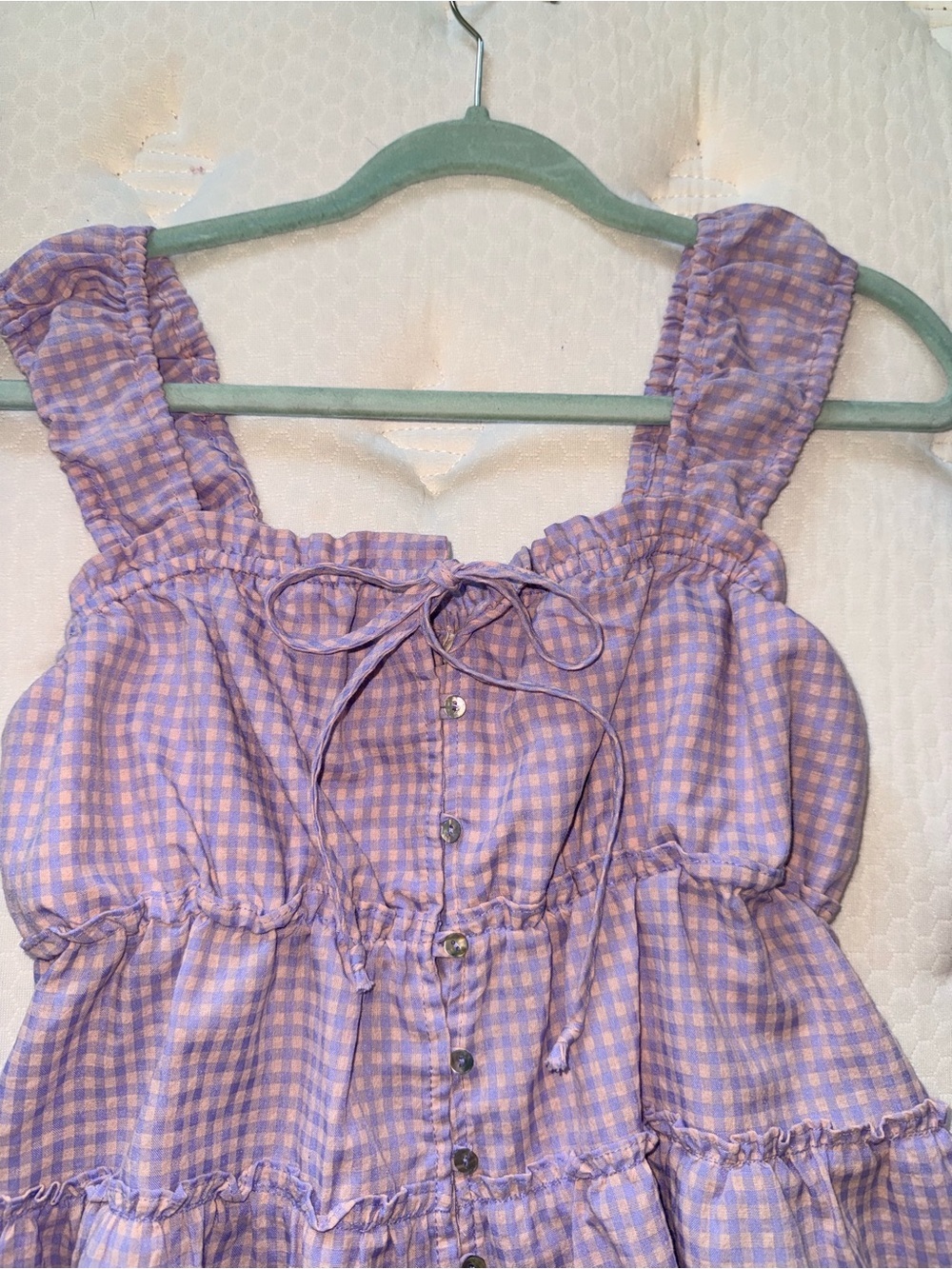 Rewind Lilac Gingham Ruffle Tie-Front Tank - Picture 3 of 5